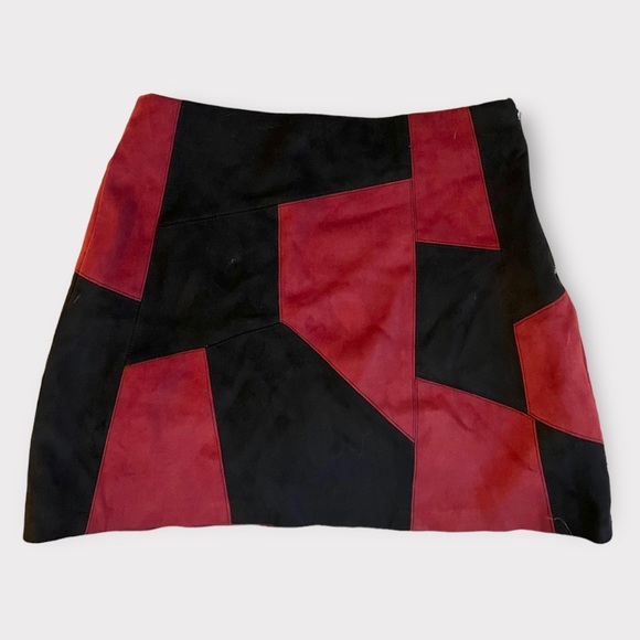 Zara Trafaluc Color Block Patchwork Faux Microsuede Mini Skirt Sz XS - Picture 5 of 5
